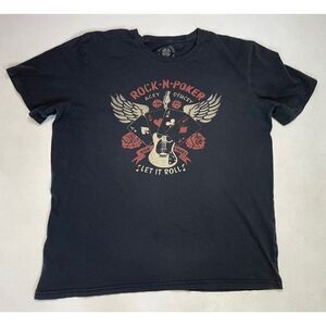 Lucky Brand Rock N Pocker Graphic T-shirt Men XL Black Short Sleeve